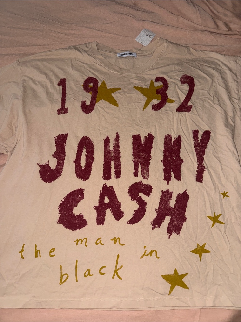 NWT Free People x DayDreamer Johnny Cash doodles tee Ivory OS - Picture 4 of 8